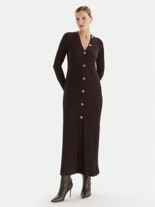 TWINSET Sukienka dzianinowa 252TT3400 Brązowy Slim Fit. Brązowe sukienki Twinset, m, bez wzorów, z dzianiny, bez kołnierzyka, bez ramiączek. Za 652,99 zł.