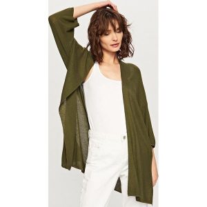 Luźny kardigan - Khaki. Brązowe swetry oversize marki Reserved. W wyprzedaży za 39,99 zł.