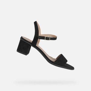 Sandały damskie Geox Aurely. Czarne sandały Geox, bez wzorów, bez obcasa, bez zapięcia. Za 453,00 zł.