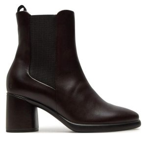 Botki ECCO. Brązowe botki ecco, bez wzorów, bez obcasa, na słupku, bez zapięcia. Za 589,99 zł.