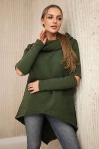 Bluza ocieplana z dłuższym tyłem khaki. Brązowe bluzy KESI, l, bez wzorów, z bawełny, bez kaptura. Za 198,65 zł.