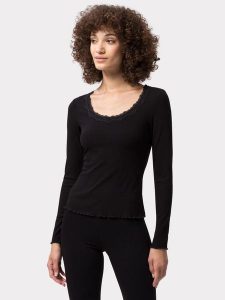 Les Lunes Koszulka "Maala" w kolorze czarnym rozmiar: XS. Czarne bluzki Les Lunes, s, bez wzorów, z koronki, klasyczne, bez kołnierzyka, bez ramiączek. Za 165,99 zł.