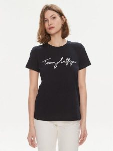 Tommy Hilfiger T-Shirt Signature WW0WW41674 Granatowy Regular Fit. Niebieskie t-shirty TOMMY HILFIGER, xs, bez wzorów, z bawełny, bez kołnierzyka, bez ramiączek. Za 119,99 zł.