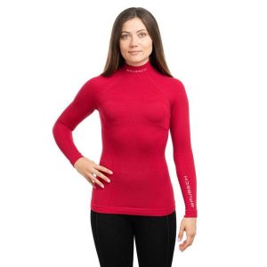 KOSZULKA EXTREME WOOL LS11930 DAMSKA-RASPBERRY s. Czerwone bluzki Brubeck, s, bez wzorów, sportowe, bez kołnierzyka, bez ramiączek. Za 259,39 zł.