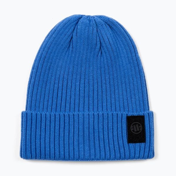 Czapka zimowa Pitbull Beanie Velcro Logo. Niebieskie czapki PITBULL, bez wzorów, z dzianiny, klasyczne. Za 62,99 zł.
