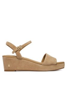 Tommy Hilfiger Sandały Suede Wrapped Mid Wedge FW0FW09235 Brązowy. Brązowe sandały TOMMY HILFIGER, bez wzorów, ze skóry, bez obcasa, na koturnie, bez zapięcia. Za 569,99 zł.
