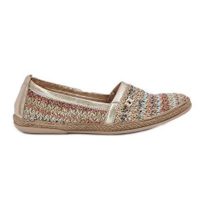 Eleganckie Skórzane Espadryle Z Plecionką Zazoo 10178 Multikolor złoty. Żółte espadryle bez wzorów, ze skóry, bez obcasa. Za 415,65 zł.