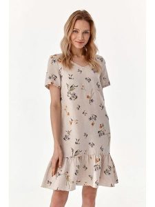 TATUUM Lniana sukienka ze wzorem rozmiar: 44. Brązowe sukienki Tatuum, bez wzorów, ze lnu, bez kołnierzyka, bez ramiączek, mini. Za 163,45 zł.