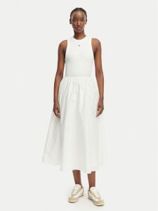 Tommy Jeans Sukienka letnia DW0DW22593 Kremowy Regular Fit. Białe kombinezony Tommy Jeans, na lato, l, bez wzorów, z bawełny, bez kołnierzyka, bez ramiączek. Za 409,99 zł.