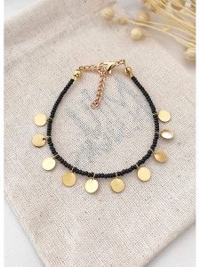 Atelier MIU Pozłacana bransoletka z elementami ozdobnymi rozmiar: onesize. Czarne bransoletki Atelier MIU, z perłą, pozłacane. Za 43,78 zł.