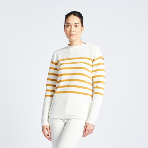 Sweter marynarski żeglarski damski Tribord. Białe swetry klasyczne TRIBORD, l, z bawełny, bez kołnierzyka. Za 119,99 zł.