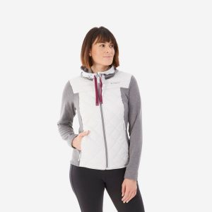 Bluza turystyczna damska Quechua NH100 Hybrid. Szare bluzy QUECHUA, m, bez wzorów, z dzianiny, bez kaptura. W wyprzedaży za 79,99 zł.