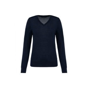 Damski sweter z merynosów z dekoltem v-neck Kariban Premium. Niebieskie swetry klasyczne KARIBAN, na zimę, z wełny, bez kołnierzyka. Za 297,00 zł.