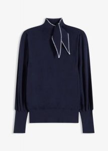 Sweter z mieszanki wiskozy. Niebieskie swetry klasyczne bonprix, z wiskozy, bez kołnierzyka. Za 124,99 zł.