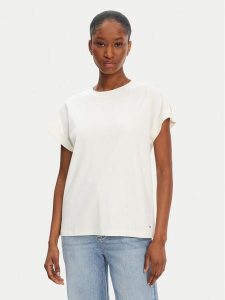 Tommy Hilfiger T-Shirt Gold Button WW0WW45628 Biały Regular Fit. Białe t-shirty TOMMY HILFIGER, s, bez wzorów, z bawełny, bez kołnierzyka, bez ramiączek. Za 159,99 zł.