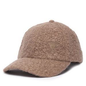 Czapka z daszkiem Guess. Brązowe czapki Guess, z aplikacjami. Za 147,99 zł.