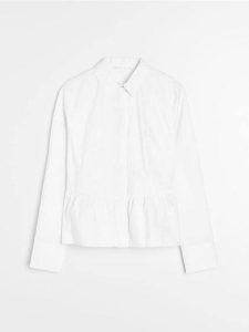 Koszula z krytą plisą i falbaną - biały. Białe koszule Sinsay, l, bez wzorów, bez kołnierzyka, bez ramiączek. Za 49,99 zł.