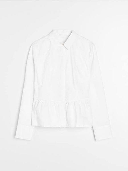 Koszula z krytą plisą i falbaną - biały. Białe koszule Sinsay, l, bez wzorów, bez kołnierzyka, bez ramiączek. Za 49,99 zł.