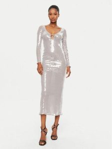 Bardot Sukienka koktajlowa Verona 58859DB Srebrny Slim Fit. Szare kombinezony Bardot, bez wzorów, z syntetyku, wizytowe, bez kołnierzyka, bez ramiączek. Za 429,99 zł.