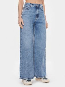 Tommy Hilfiger Jeansy WW0WW39634 Niebieski Wide Leg. Niebieskie jeansy TOMMY HILFIGER, bez wzorów, z bawełny. Za 599,99 zł.