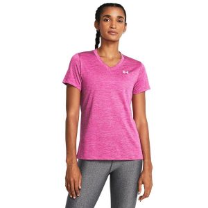 Koszulka damska Under Armour Tech SSV- Twist. Czerwone koszulki sportowe Under Armour, bez wzorów, bez ramiączek. Za 109,99 zł.