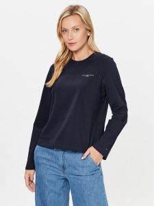 Tommy Hilfiger Bluzka Mini Corp Logo WW0WW39784 Granatowy Relaxed Fit. Niebieskie bluzki TOMMY HILFIGER, xs, bez wzorów, z bawełny, bez kołnierzyka, bez ramiączek. Za 289,99 zł.