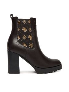 Guess Botki FLFNLL ELE10 Czarny. Czarne botki Guess, z aplikacjami, ze skóry, bez obcasa, na słupku, bez zapięcia. Za 529,99 zł.