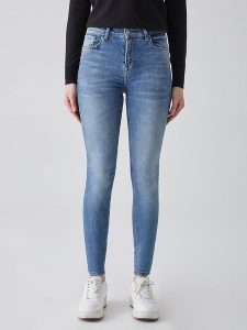 LTB Dżinsy "Amy X" - Skinny fit - w kolorze błękitnym rozmiar: W29/L32. Niebieskie jeansy LTB, z aplikacjami, ze skóry, z podwyższonym stanem. Za 180,06 zł.