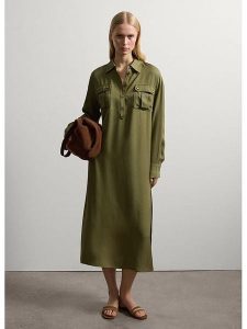 STEFANEL Sukienka w kolorze khaki rozmiar: XS. Brązowe sukienki Stefanel, na co dzień, xs, bez wzorów, z tkaniny, bez kołnierzyka, bez ramiączek, midi, proste. Za 304,99 zł.