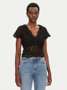 Morgan Bluzka 241-DANSA Czarny Slim Fit. Czarne bluzki Morgan, m, bez wzorów, z syntetyku, bez kołnierzyka, bez ramiączek. Za 126,80 zł.