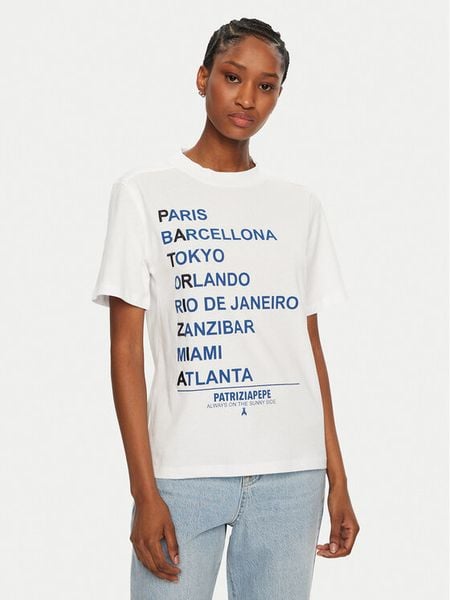 Patrizia Pepe T-Shirt 8M1687/J261-W103 Biały Regular Fit. Białe t-shirty Patrizia Pepe, m, bez wzorów, z bawełny, bez kołnierzyka, bez ramiączek. Za 229,99 zł.