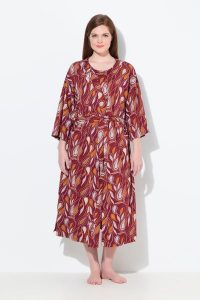 Damskie Szlafrok wzór paisley forma kimona rękaw 3/4 bawełna organiczna. Czerwone szlafroki Ulla Popken, plus size, bez wzorów, z bawełny, plus size, bez kaptura. Za 228,99 zł.