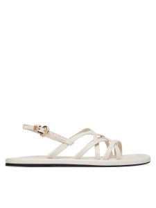 Tommy Hilfiger Sandały Flat Strappy FW0FW09220 Kremowy. Białe sandały TOMMY HILFIGER, bez wzorów, ze skóry, bez obcasa, na płaskiej podeszwie, bez zapięcia. Za 449,99 zł.