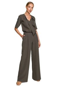 Kombinezon z Szerokimi Nogawkami - Khaki. Brązowe kombinezony MOE, l, bez wzorów, z lycry, eleganckie, bez kołnierzyka, bez ramiączek. Za 314,90 zł.