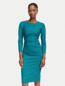 Rinascimento Sukienka koktajlowa CFC0130327003 Turkusowy Slim Fit. Niebieskie sukienki Rinascimento, s, bez wzorów, z syntetyku, wizytowe, bez kołnierzyka, bez ramiączek. Za 529,99 zł.