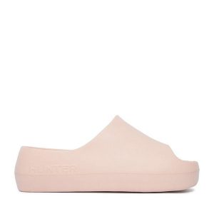 Klapki Hunter. Czerwone klapki Hunter, bez wzorów, bez obcasa. Za 99,99 zł.