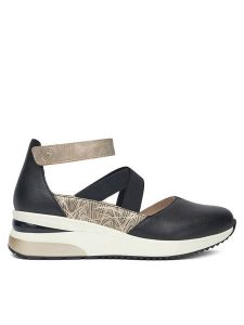 Remonte Półbuty D2411-03 Czarny. Czarne czółenka Remonte, bez wzorów, ze skóry, bez obcasa, na koturnie, bez zapięcia. Za 369,99 zł.