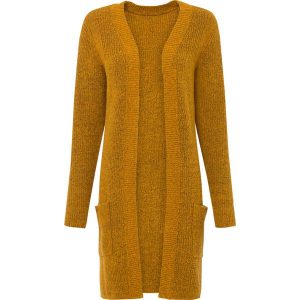 Długi sweter bez zapięcia. Brązowe długie swetry bonprix, bez kołnierzyka. Za 109,99 zł.