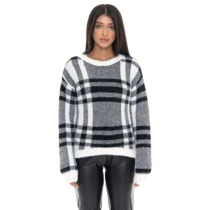 Bluza Leone 1947 Glam Winter Damen Karo Rundhalspullover z Logo-Etikett. Czarne bluzy LEONE 1947 APPAREL, bez wzorów, bez kaptura. Za 206,29 zł.