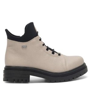 Trzewiki Rieker. Brązowe botki Rieker, bez wzorów, bez obcasa, na płaskiej podeszwie, bez zapięcia. Za 319,99 zł.