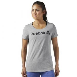 Koszulka sportowa damska Reebok Linear Read. Szare koszulki sportowe Reebok, bez wzorów, bez ramiączek. Za 148,00 zł.