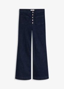Dżinsy z rozszerzanymi nogawkami, high waist. Niebieskie jeansy bonprix, bez wzorów, z jeansu, z podwyższonym stanem. Za 159,99 zł.