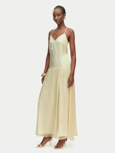 Bardot Sukienka wieczorowa Linara 60257DB Kremowy Regular Fit. Białe sukienki Bardot, bez wzorów, z syntetyku, wizytowe, bez kołnierzyka, bez ramiączek. Za 588,99 zł.