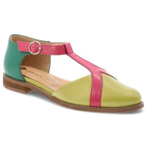 Sandały damskie Armodo, skórzane na płaskim obcasie zapinane sprzączką z zakrytą piętą, limonkowo-fuksjowe, 4245-35. Zielone sandały Armodo, bez wzorów, bez obcasa, na płaskiej podeszwie, bez zapięcia. Za 269,00 zł.