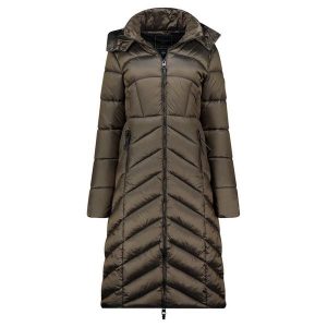 Kurtka damska Geographical Norway Blanche Long, ocieplana, kolor kaki. Zielone kurtki Geographical Norway, bez wzorów, z materiału, bez kaptura. Za 259,00 zł.