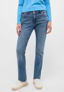 Damskie Spodnie Jeansowe MUSTANG Crosby Relaxed Straight Denim Blue 1015294 5000 582. Niebieskie jeansy Mustang, bez wzorów, z bawełny. W wyprzedaży za 89,99 zł.