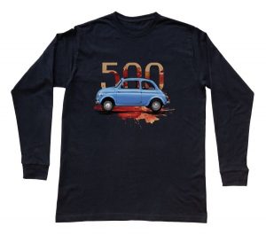 Fiat 500 — bluzka z długim rękawem (Rozmiar: XXL (dorosła); Kolor koszulki: czarny; Rodzaj nadruku: Fiat 500). Czarne bluzki nikiniki, s, bez wzorów, z bawełny, eleganckie, bez kołnierzyka, bez ramiączek. Za 99,00 zł.