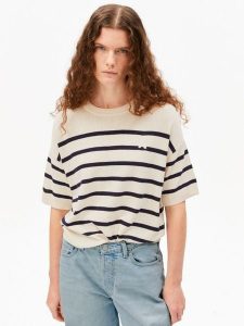 ARMEDANGELS koszula z dzianiny z zawartością lnu - Stripe Linen Blend Kobiety beżowy, M. Brązowe koszule ARMEDANGELS, m, bez wzorów, z bawełny, bez kołnierzyka, bez ramiączek. Za 329,95 zł.