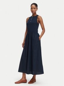 Tommy Hilfiger Sukienka letnia Gold Btn WW0WW49628 Granatowy A-Line Fit. Niebieskie sukienki TOMMY HILFIGER, na lato, s, bez wzorów, z bawełny, bez kołnierzyka, bez ramiączek. Za 649,99 zł.