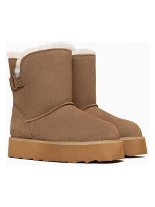 Gooce Skórzane botki zimowe "Colorado" w kolorze jasnobrązowym rozmiar: 41. Brązowe botki Gooce, na zimę, bez wzorów, z materiału, bez obcasa, bez zapięcia. Za 260,99 zł.